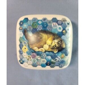 Cat Kitty Music Box Kitten Lidded Ceramic Trinket VTG 90s